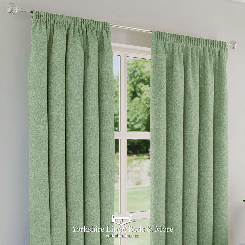Dallas 100% Blackout Pencil Pleat Curtains, Green - Curtains & Voiles - Yorkshire Linen Beds & More