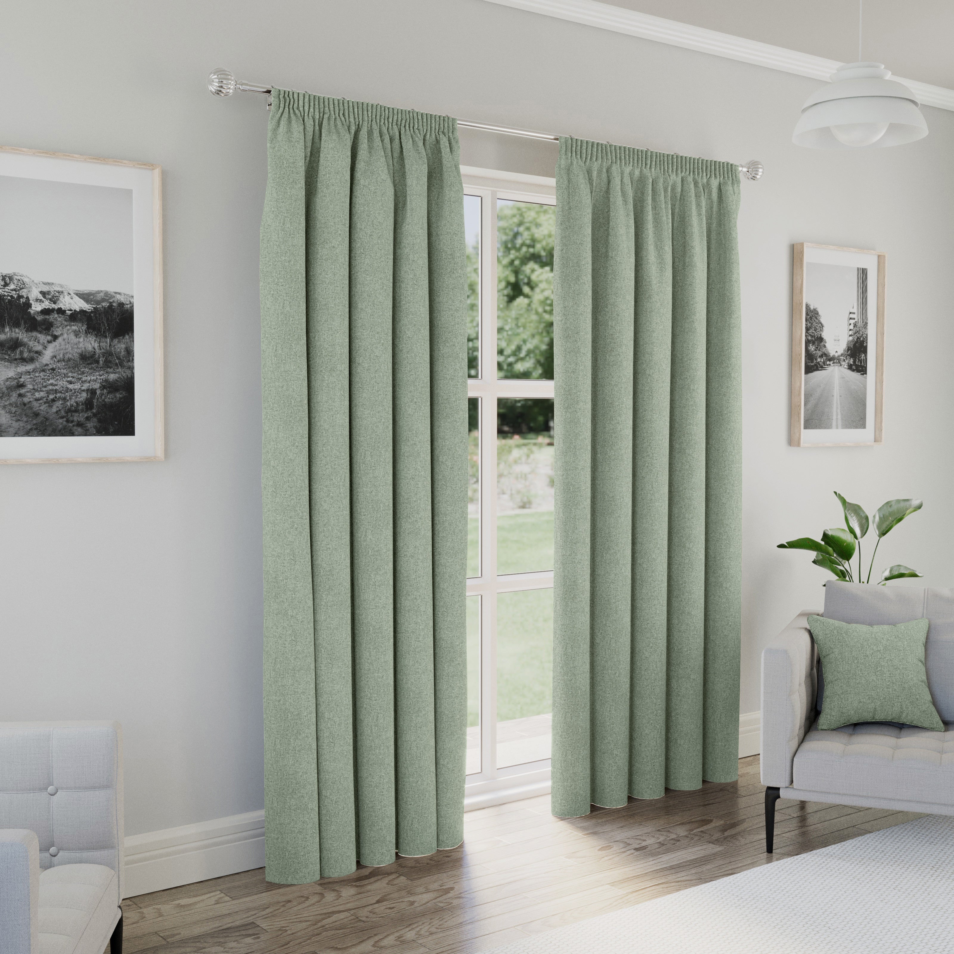 Dallas 100% Blackout Pencil Pleat Curtains, Green