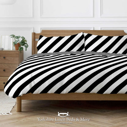 Diagonal Stripe Duvet Set, Monochrome - Duvet Covers & Sets - Yorkshire Linen Beds & More