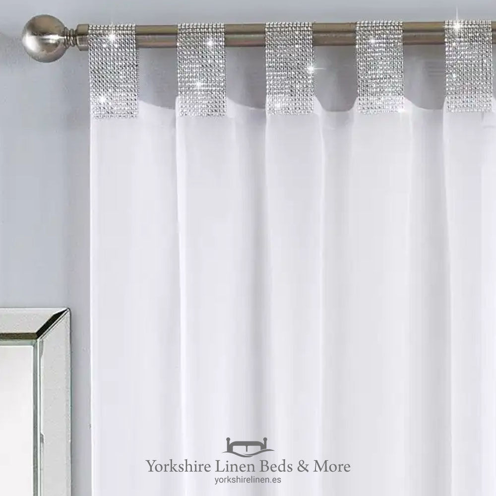 Diamante Tab Top Voile Panel, White - Curtains & Voiles - Yorkshire Linen Beds & More