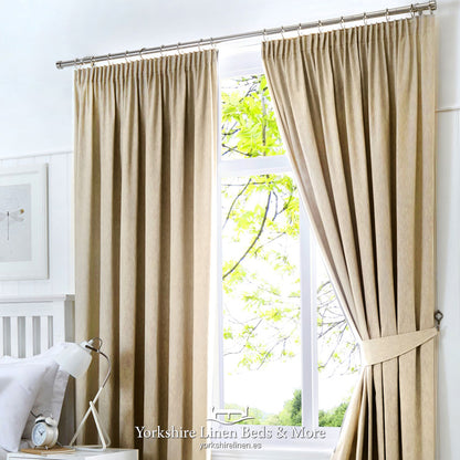 Dillon Blackout Pencil Pleat Curtains Natural - Yorkshire Linen Beds & More P01