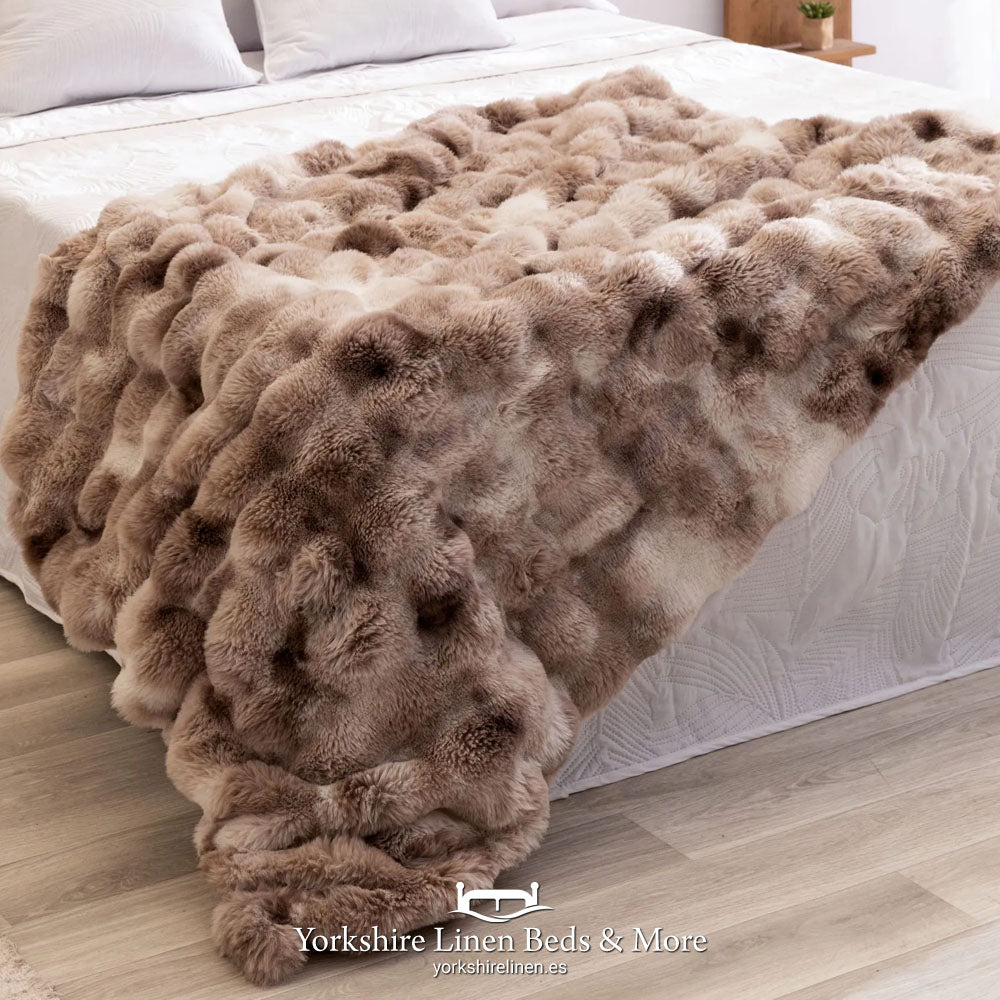 Duna Luxury Faux Fur Throw, Beige - Throws & Bedspreads - Yorkshire Linen Beds & More