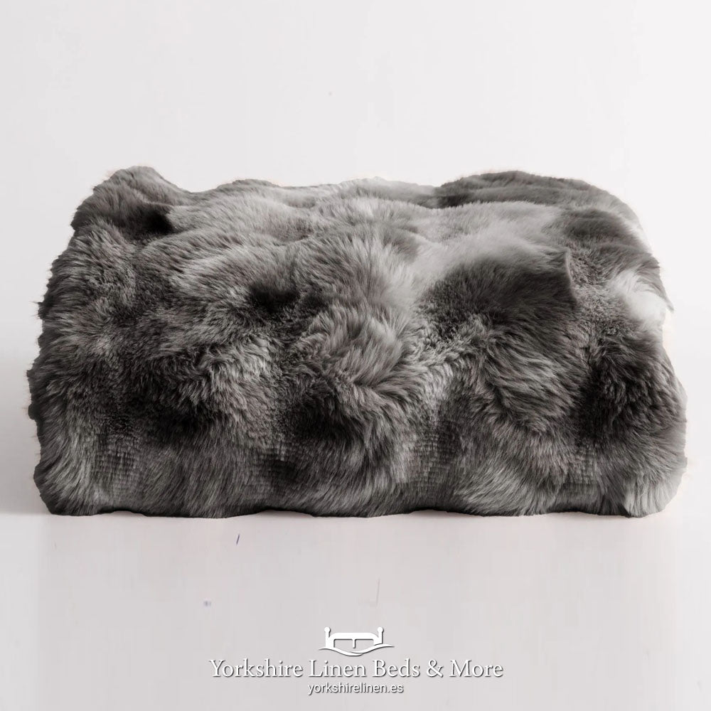 Duna Luxury Faux Fur Throw, Grey - Throws & Bedspreads - Yorkshire Linen Beds & More