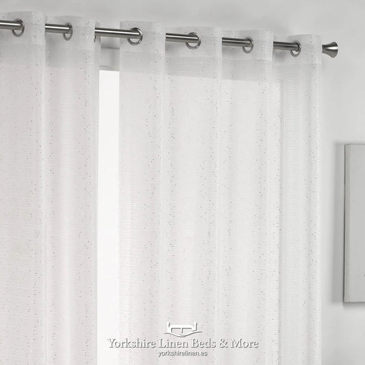 Elegant Sparkle White & Silver Voile Panel - Curtains & Voiles - Yorkshire Linen Beds & More, Mijas & Marbella 2