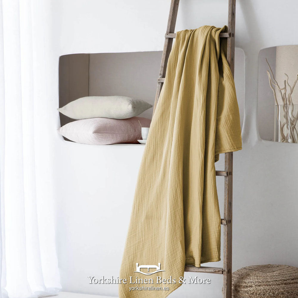 Elian Cotton Multiuse Throw, Mustard - Throws & Bedspreads - Yorkshire Linen Beds & More