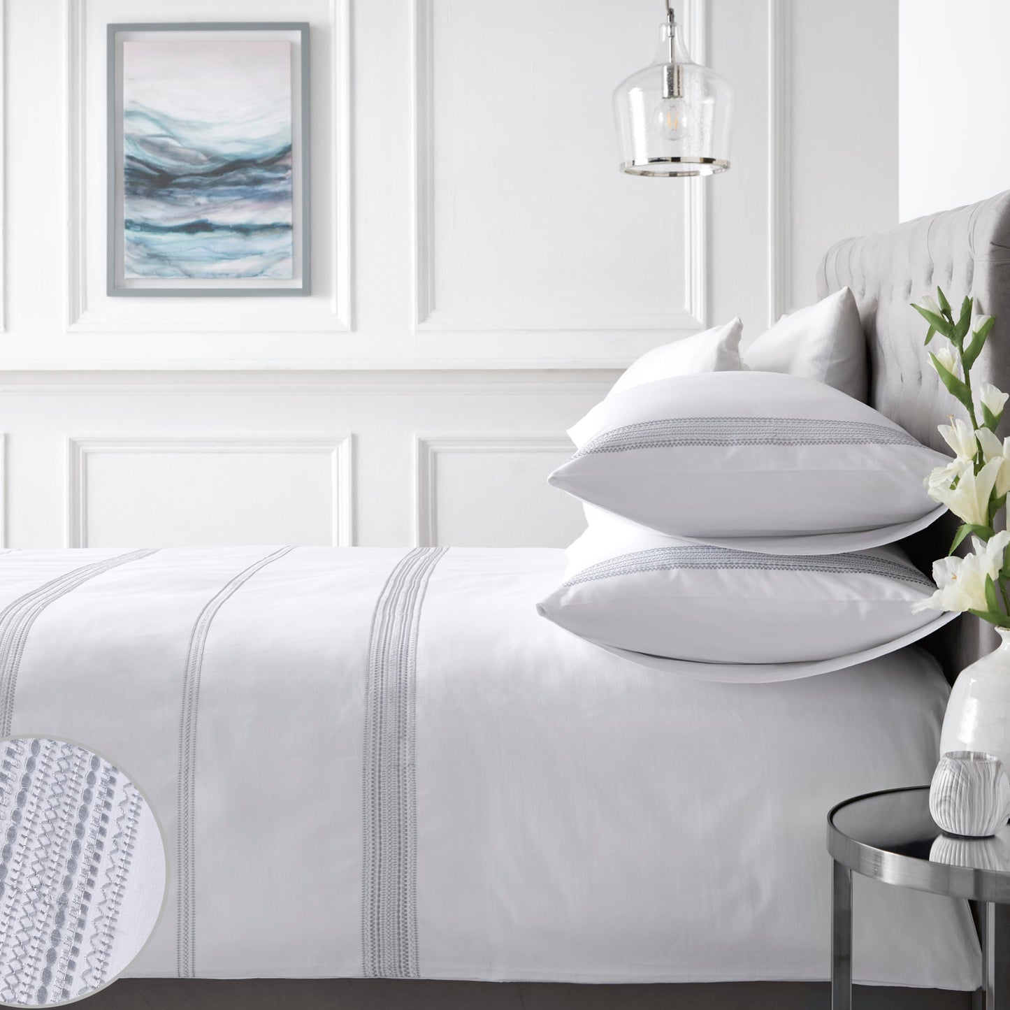 Embroidered Bands 200 Thread Count Cotton Duvet Set FLASH SALE
