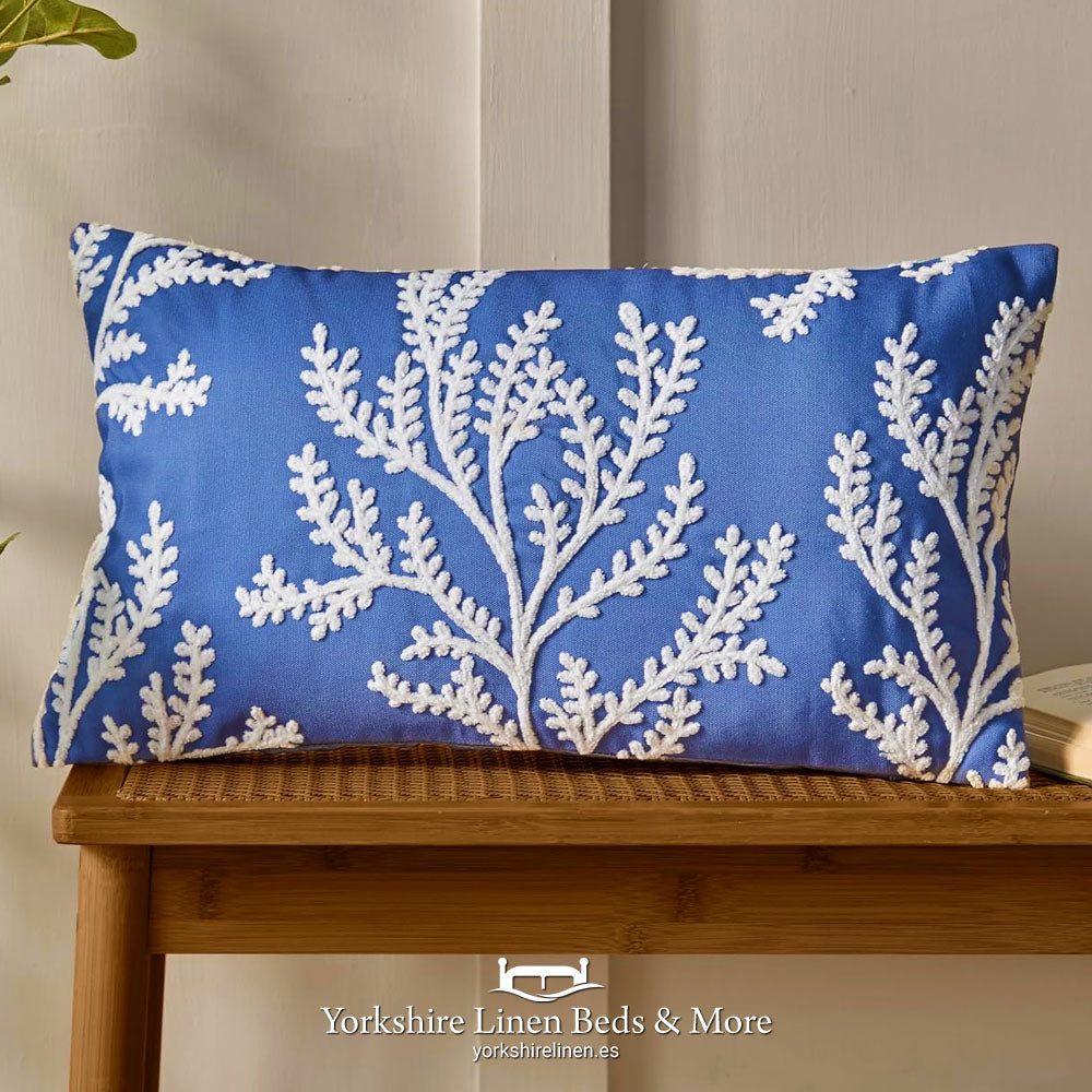 Embroidered Coral Leaf Filled Cushion