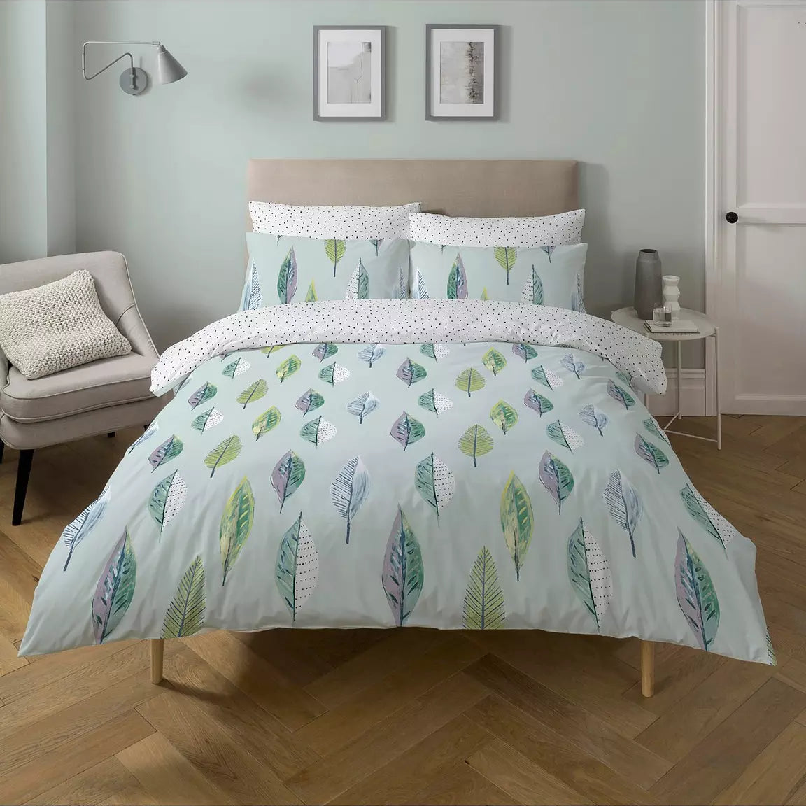 Skandi Leaf Duvet Set, Duck Egg SALE !