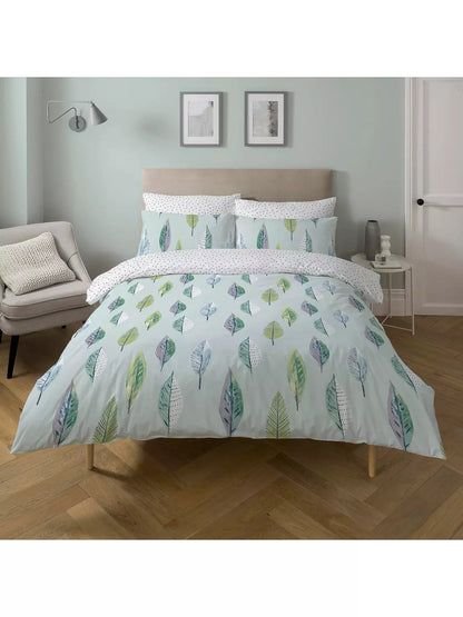 Skandi Leaf Duvet Set, Duck Egg