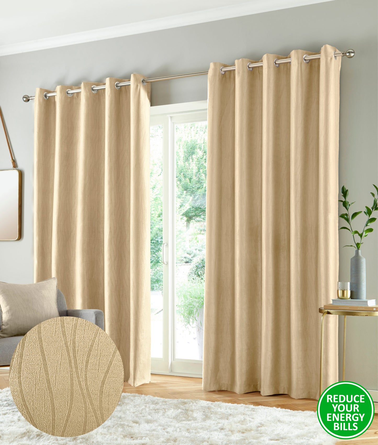 Goodyear Thermal Ring Top Block Out Curtains, Cream