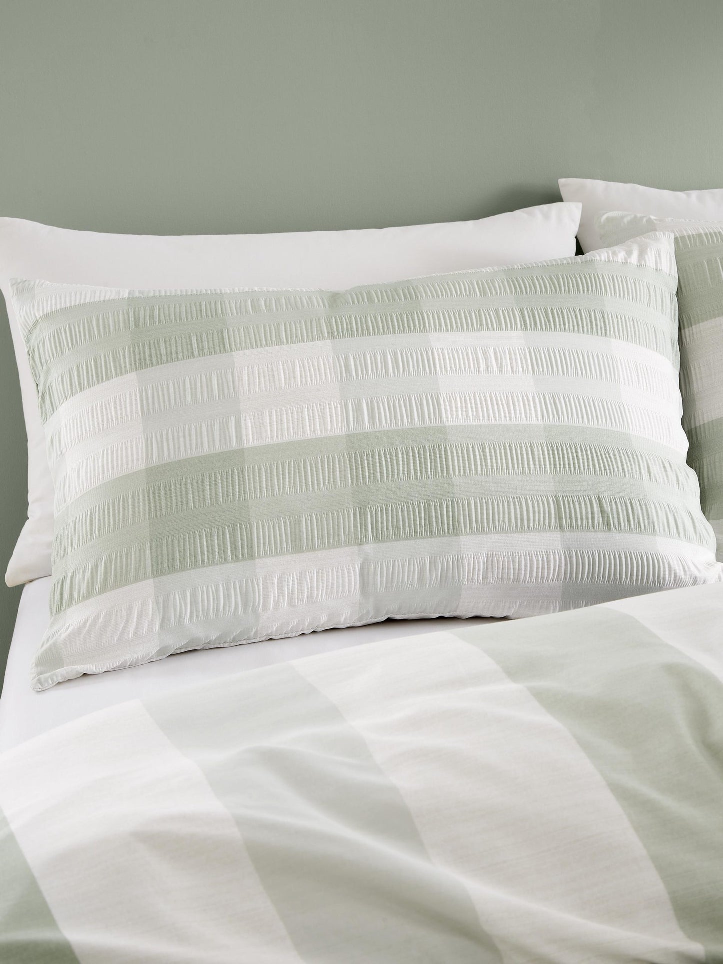 Gingham Check Seersucker Duvet Set, Green.