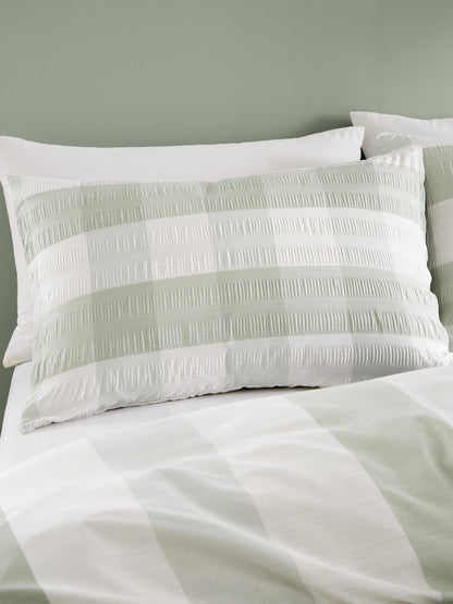 Gingham Check Seersucker Duvet Set, Green.
