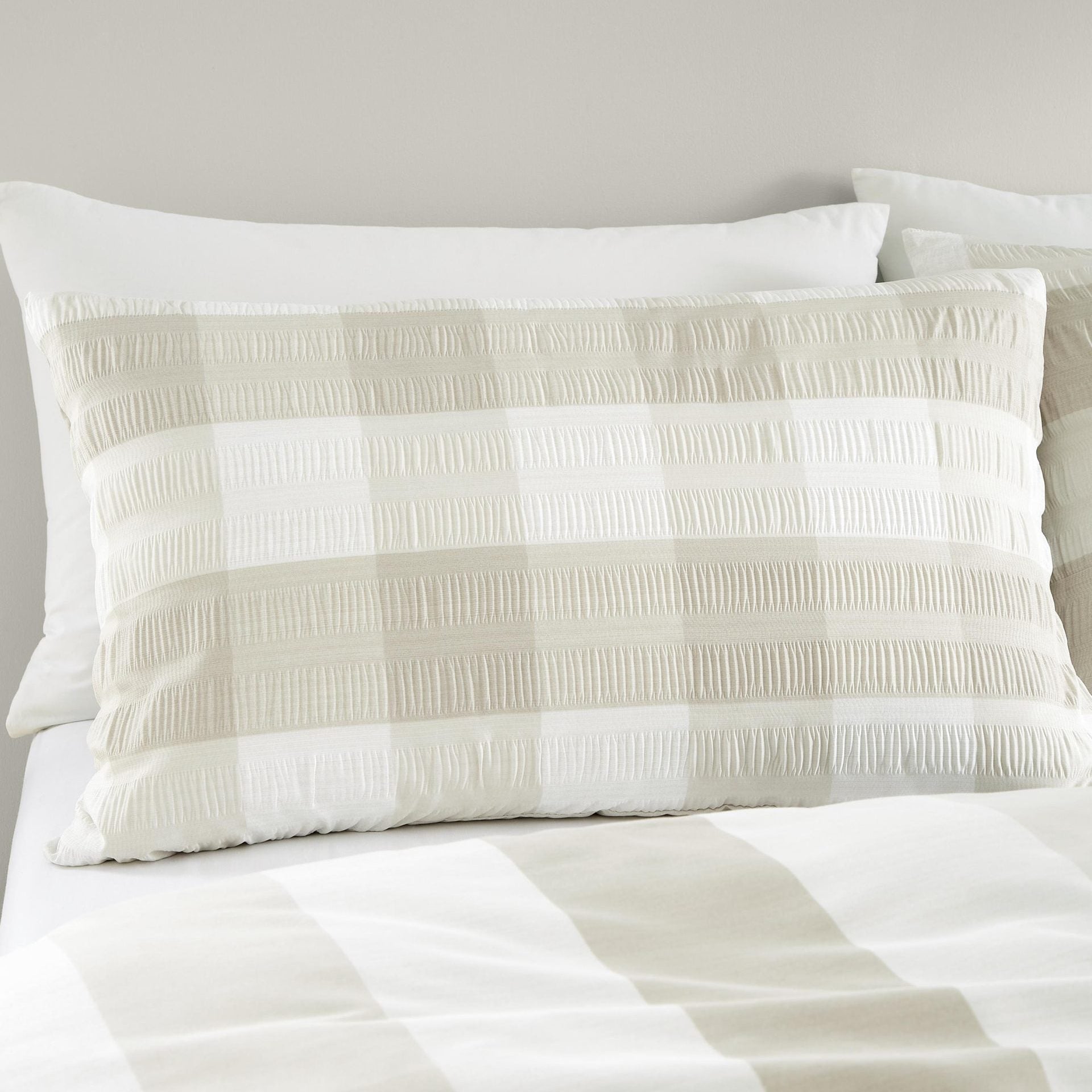 Gingham Check Seersucker Duvet Set, Beige. SALE