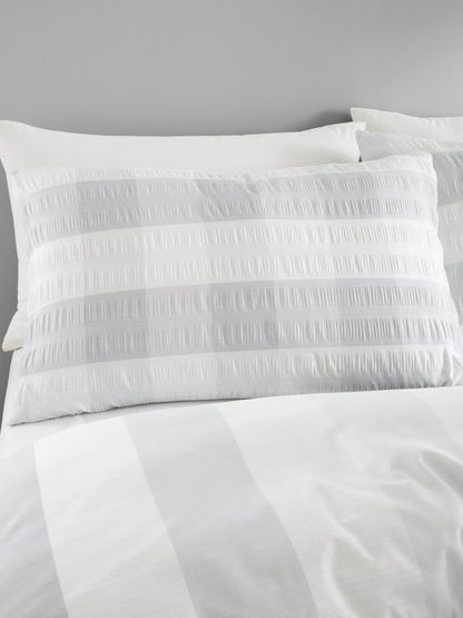 Gingham Check Seersucker Duvet Set, Silver.