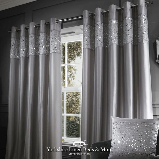 Glitzy Grey Ring Top Curtains from Catherine Lansfield - Curtains & Voiles - Yorkshire Linen Beds & More