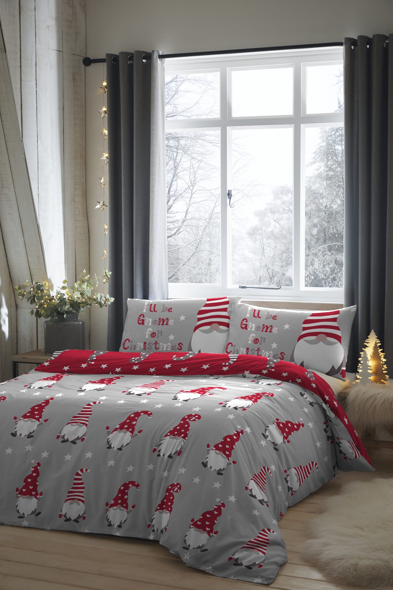 Gnome for Christmas Brushed Cotton Duvet Set - Silver THEY ARE BACK !