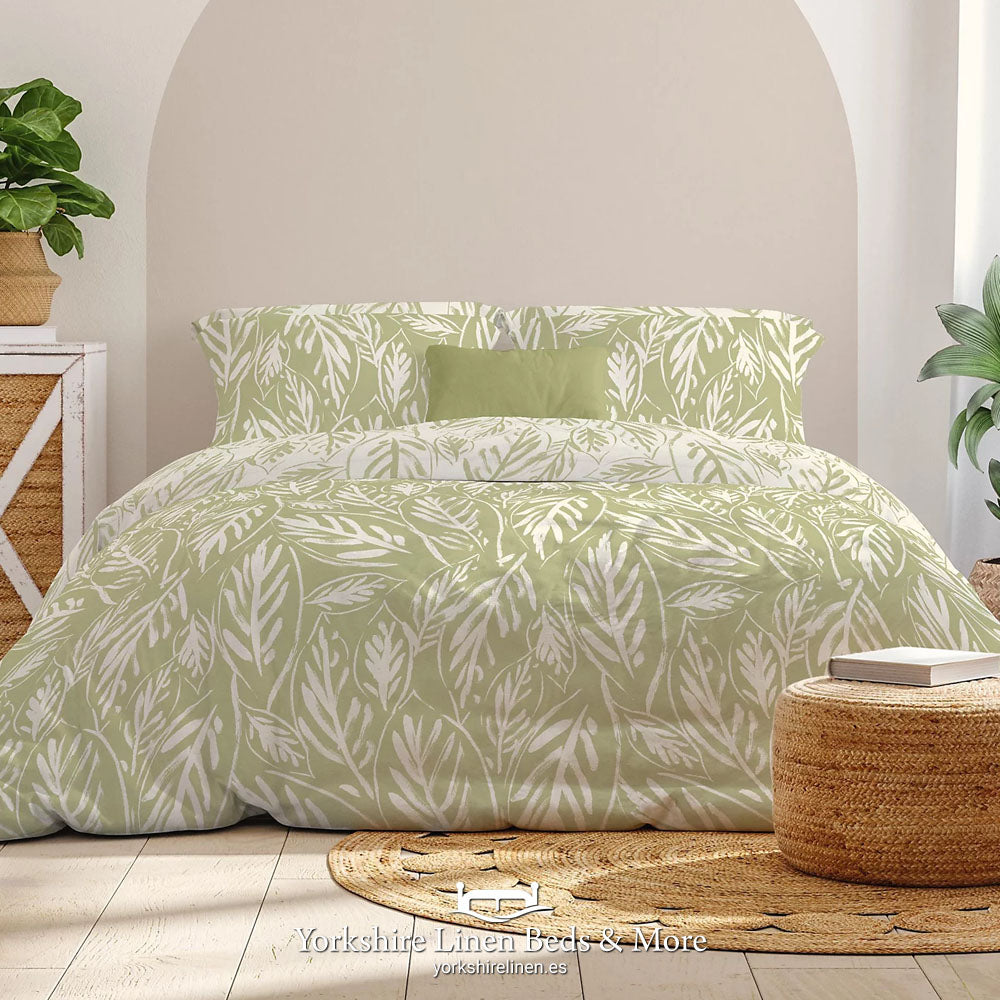 Green Bamboo Skandi Leaf Duvet Set - Duvet Covers & Sets - Yorkshire Linen Beds & More
