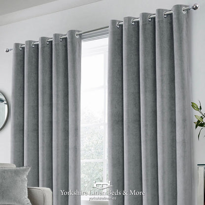 Hampton Blackout Thermal Velvet Curtains, Eyelet, Grey - Blackout Curtains - Yorkshire Linen Beds & More