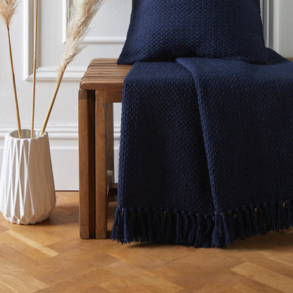 Hayley 100 % Cotton Throw - Navy