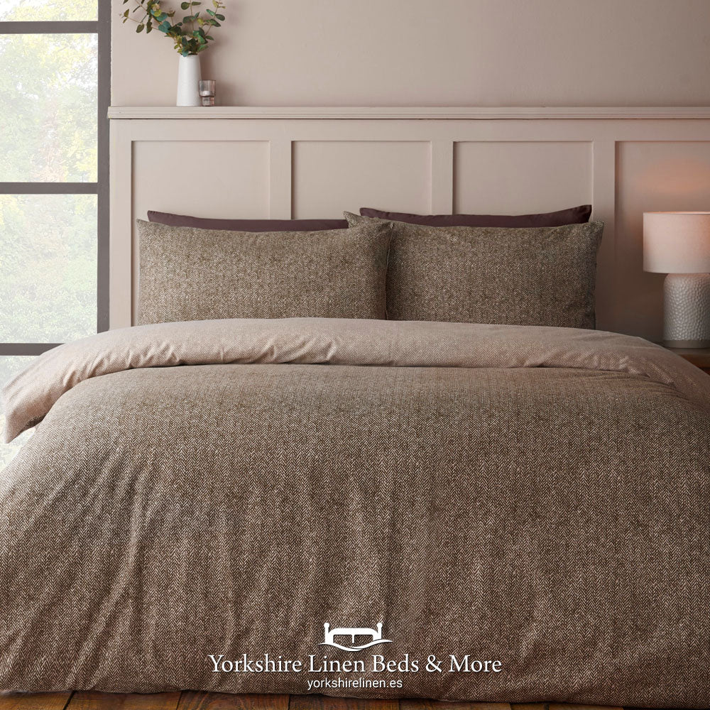 Herringbone 100% Brushed Cotton Duvet Set, Chocolate - Duvet Covers & Sets - Yorkshire Linen Beds & More, Mijas Costa