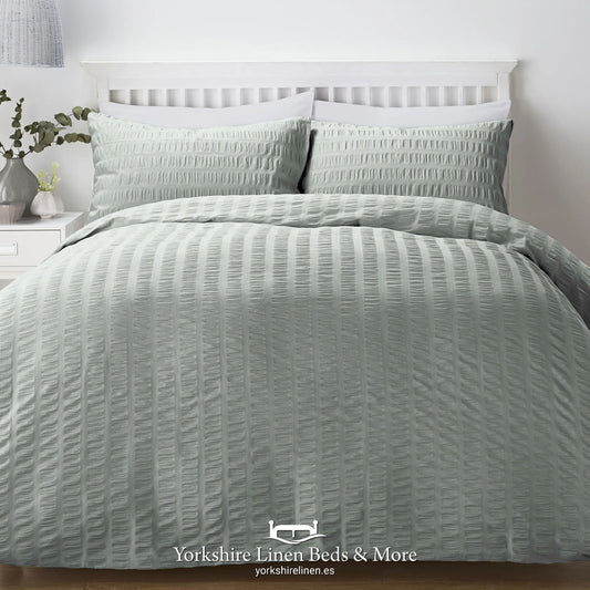Homley Seersucker Duvet Sets, Duck Egg - Duvet Covers & Sets - Yorkshire Linen Beds & More