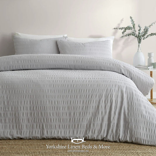 Homley Seersucker Duvet Sets, Silver - Duvet Covers & Sets - Yorkshire Linen Beds & More