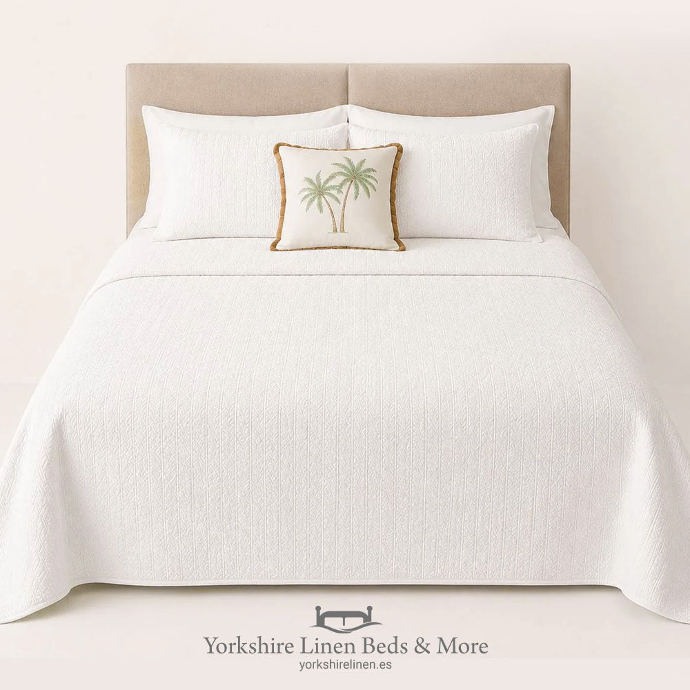 Honey Comb 100% Cotton Bedspread, White - Duvet Covers & Sets - Yorkshire Linen Beds & More, Mijas Costa