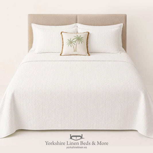 Honey Comb 100% Cotton Bedspread, White - Duvet Covers & Sets - Yorkshire Linen Beds & More, Mijas Costa