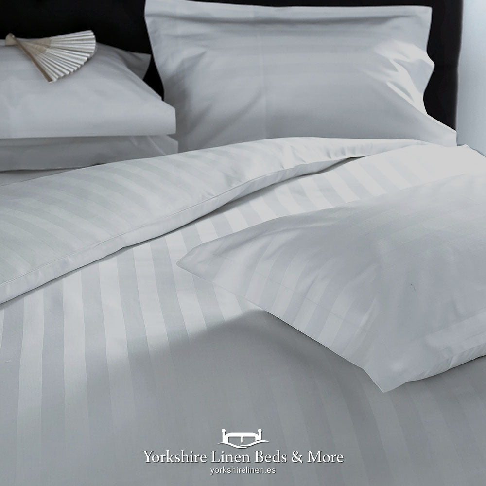 Hotel Stripe 540TC Cotton Platinum Pillowcases Fitted Sheet Flat Sheets - Yorkshire Linen Beds & More