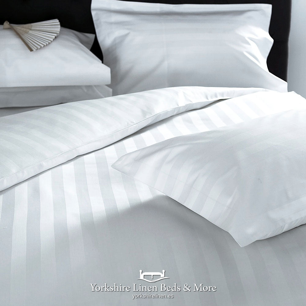 Hotel Stripe 540TC Cotton White Pillowcases Fitted Sheet Flat Sheets - Yorkshire Linen Beds & More