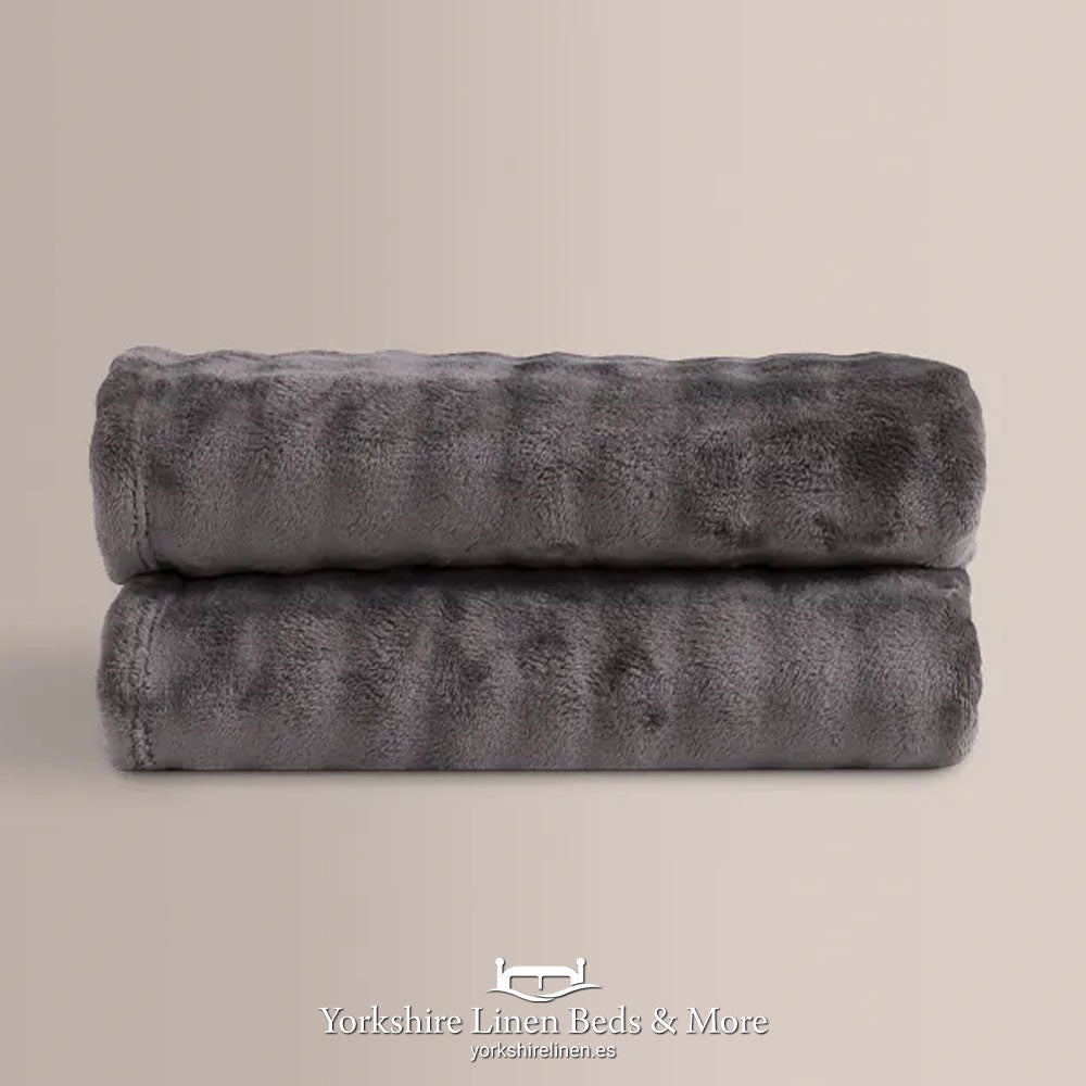 Icelandia Value Faux Fur Throws and Cushions, Charcoal - Throws & Bedspreads - Yorkshire Linen Beds & More