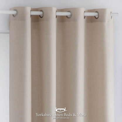 Inaya Linen Style Ring Top Curtains, Beige - Curtains & Accessories - Yorkshire Linen Beds & More