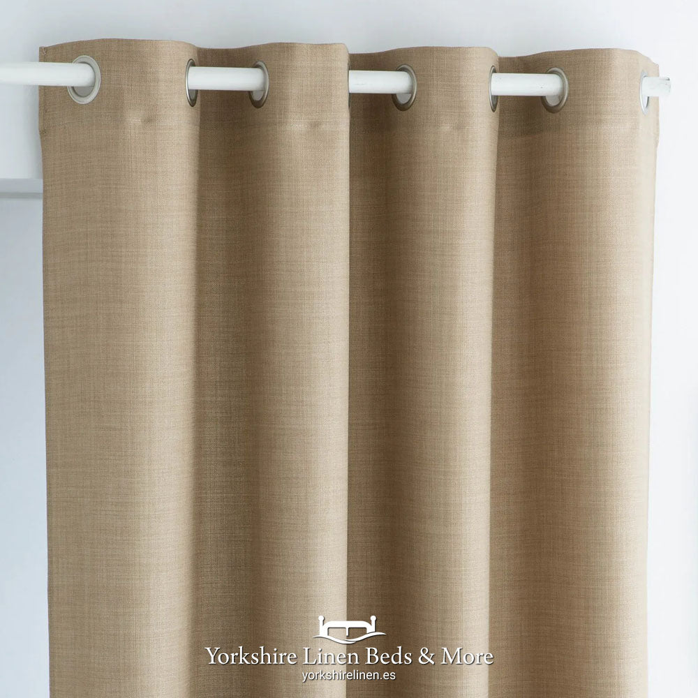 Inaya Linen Style Ring Top Curtains, Taupe - Curtains & Accessories - Yorkshire Linen Beds & More