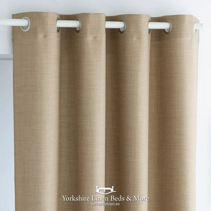 Inaya Linen Style Ring Top Curtains, Taupe - Curtains & Accessories - Yorkshire Linen Beds & More