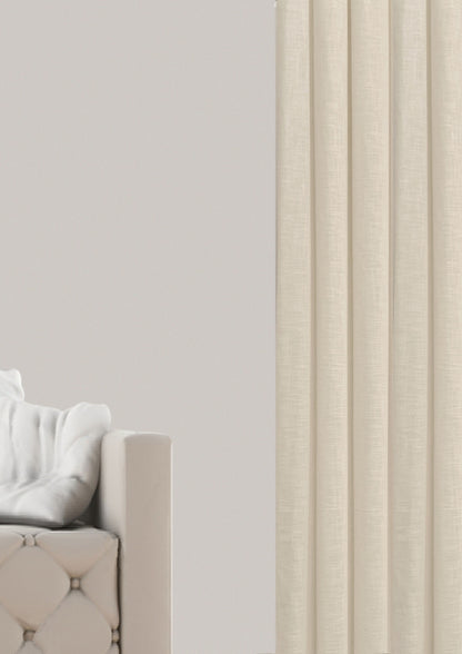 Jade Linen Look Heading Tape Voile Panels, Ivory
