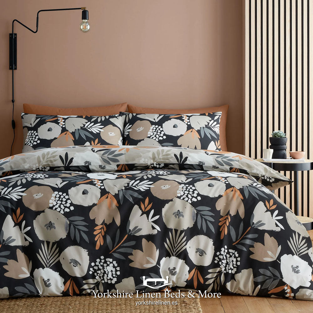 Jasmina Reversible Duvet Set, Black - Duvet Covers & Sets - Yorkshire Linen Beds & More