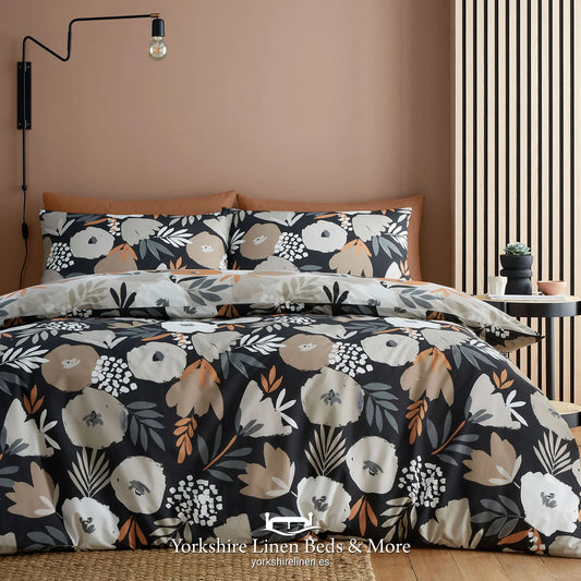 Jasmina Reversible Duvet Set, Black - Duvet Covers & Sets - Yorkshire Linen Beds & More