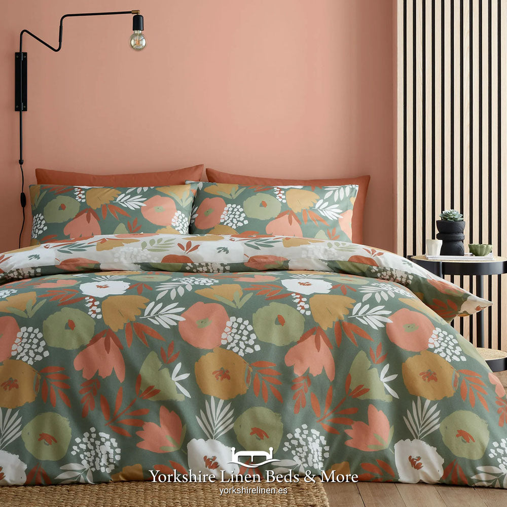 Jasmina Reversible Duvet Set, Green - Duvet Covers & Sets - Yorkshire Linen Beds & More