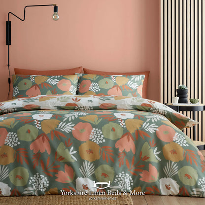 Jasmina Reversible Duvet Set, Green - Duvet Covers & Sets - Yorkshire Linen Beds & More
