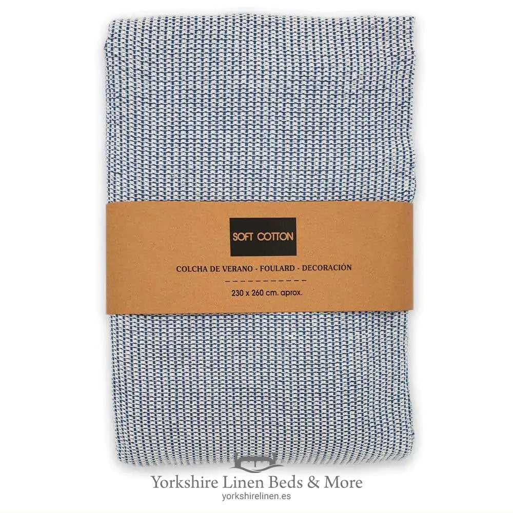 Jazmin 100% Cotton Multiuse Throw, Mid Blue - Throws & Bedspreads - Yorkshire Linen Beds & More, Mijas & Marbella