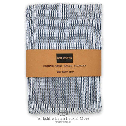 Jazmin 100% Cotton Multiuse Throw, Mid Blue - Throws & Bedspreads - Yorkshire Linen Beds & More, Mijas & Marbella