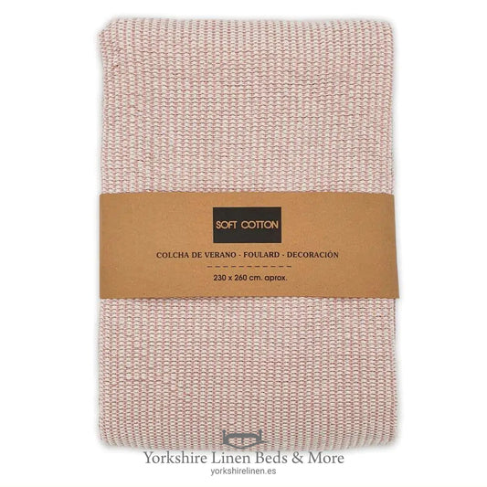Jazmin 100% Cotton Multiuse Throw, Soft Pink - Throws & Bedspreads - Yorkshire Linen Beds & More, Mijas & Marbella