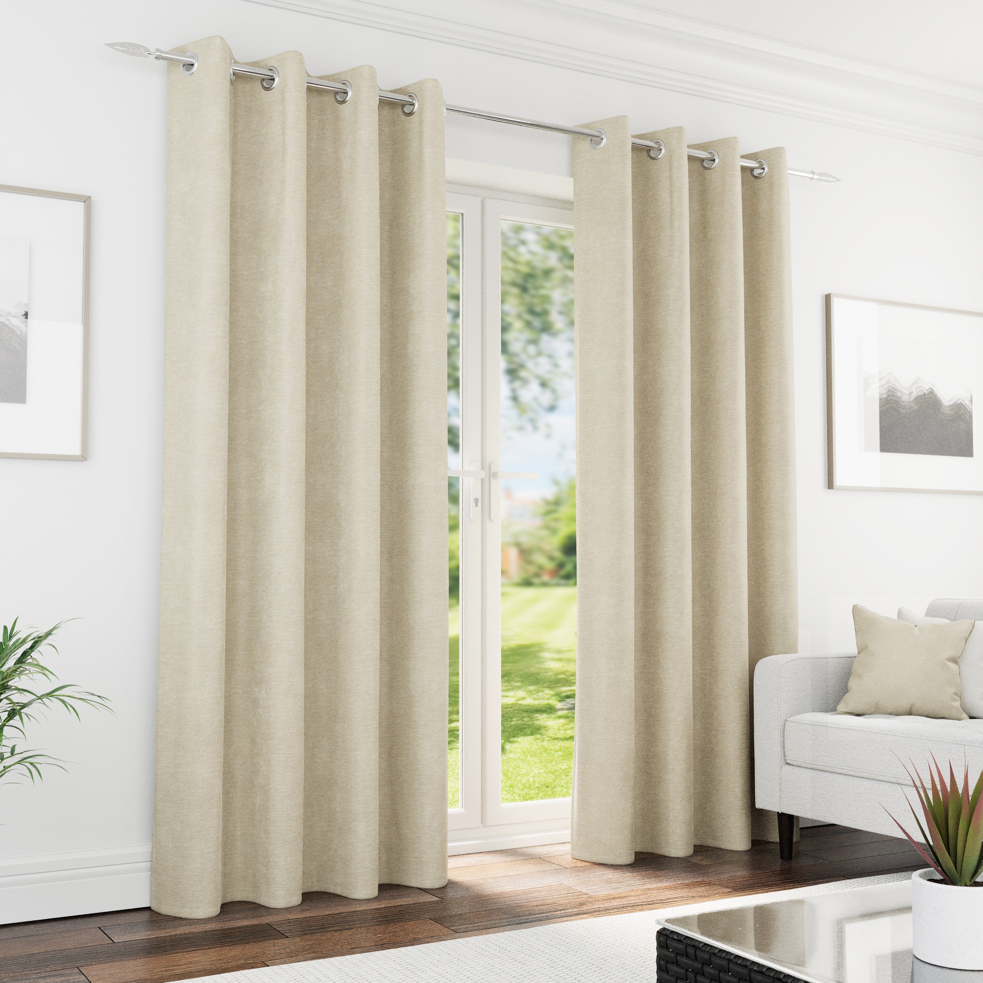 Knightsbridge 100 % Blackout Eyelet Curtain Pairs- Ivory