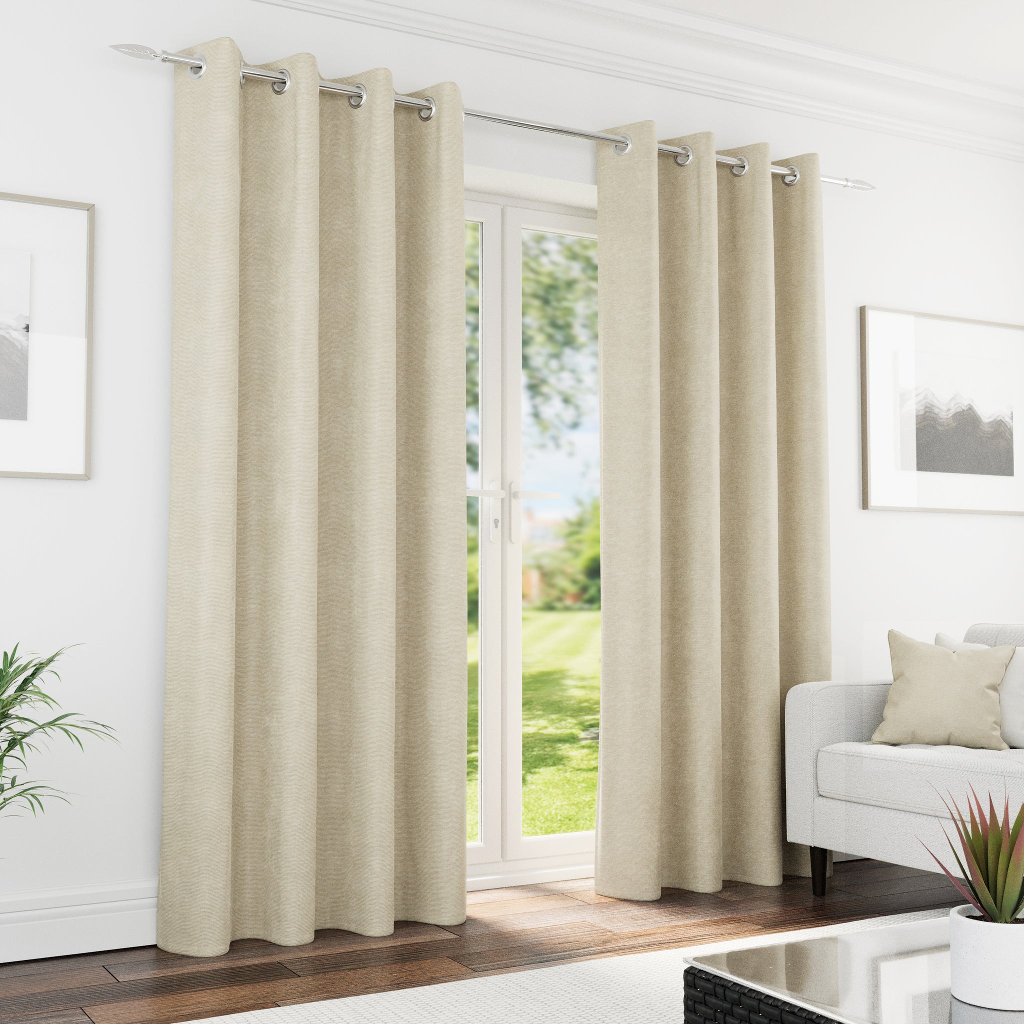 Knightsbridge 100 % Blackout Eyelet Curtain Pairs- Ivory