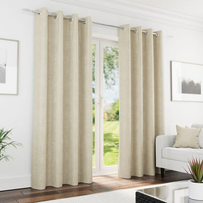 Knightsbridge 100 % Blackout Eyelet Curtain Pairs- Ivory