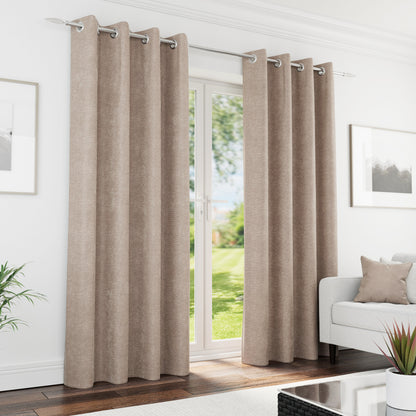 Knightsbridge 100 % Blackout Eyelet Curtain Pairs- Sand
