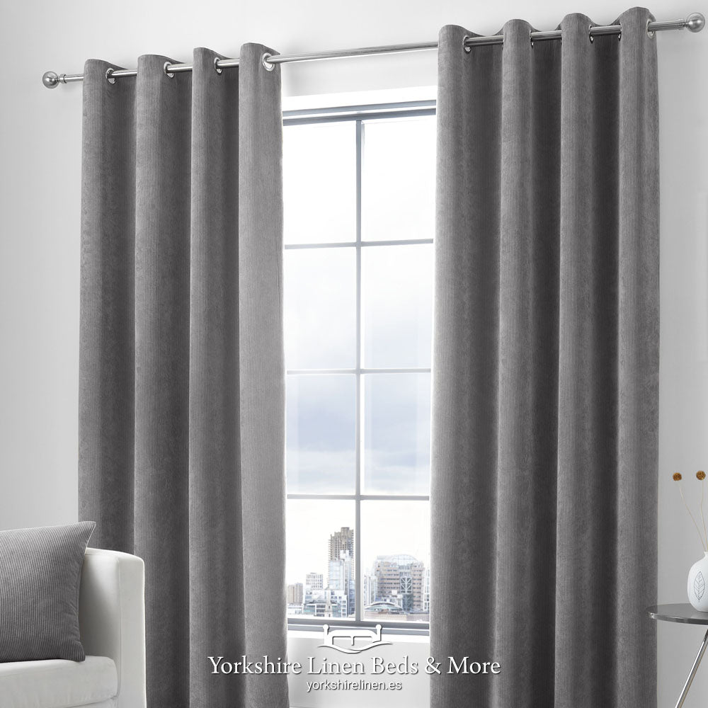 Kintyre Corded Ring Top Curtains, Charcoal - Yorkshire Linen Beds & More