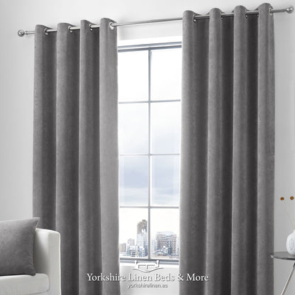 Kintyre Corded Ring Top Curtains, Charcoal - Yorkshire Linen Beds & More