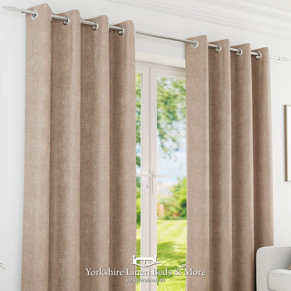 Knightsbridge 100% Blackout Eyelet Curtain Pairs, Sand
