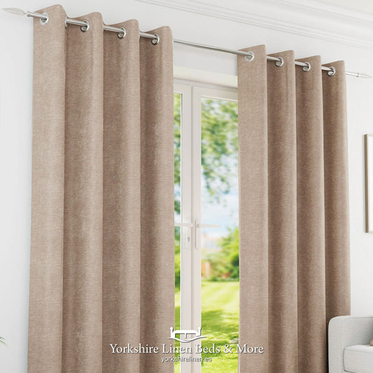 Knightsbridge 100% Blackout Eyelet Curtain Pairs, Sand